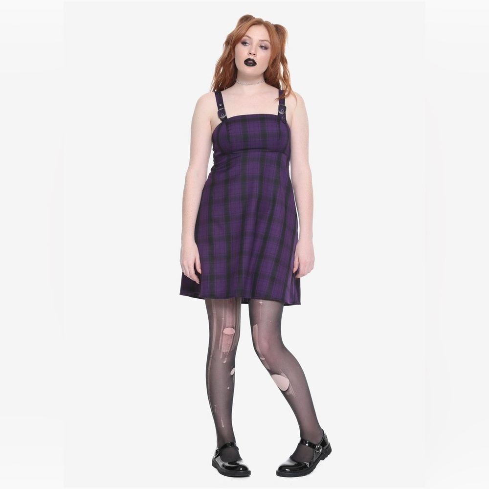 Hot Topic Purple & Black Plaid Buckle Strap Dress - Picture 2 of 7